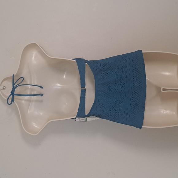 SALT + COVE Crochet High-Neck Tankini Swim Top Teal Blue - Picture 8 of 11